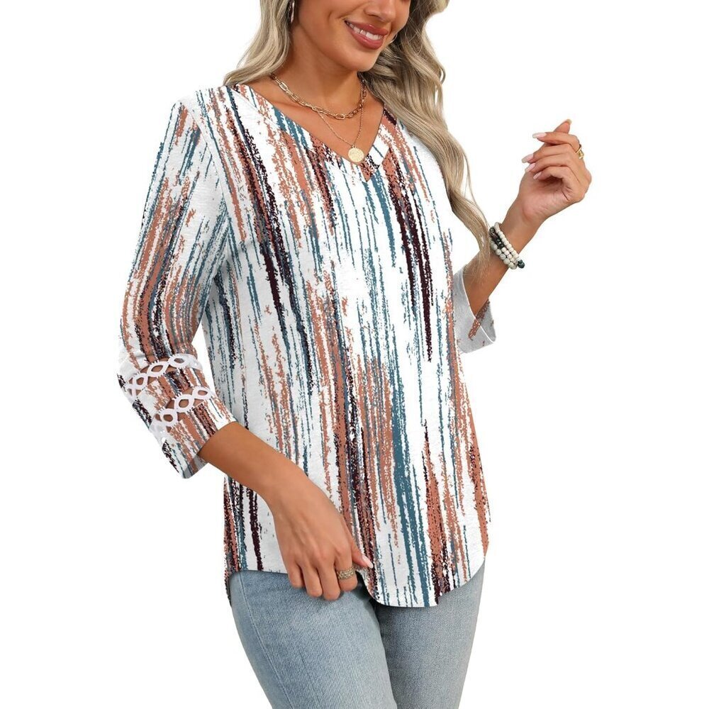 〽️Womens Multicolor Dressy Casual Blouses Trendy V Neck T Shirts Summer Tops
